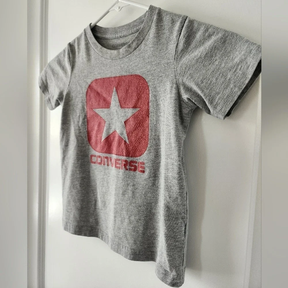 Kids sz4 Converse Gray Graphic Logo‎ T-Shirt Top Retro Playclothes School